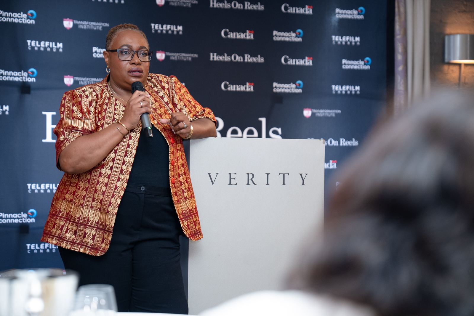 A presenter addressing the room at the Heels On Reels launch