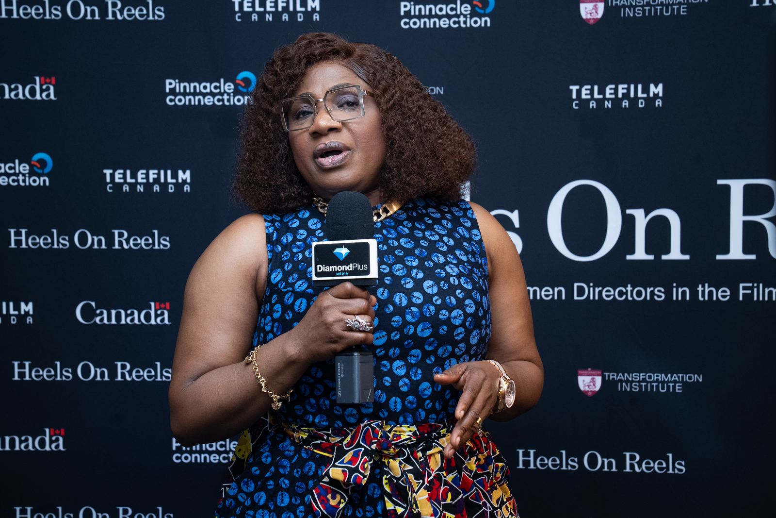 A guest speaking to camera at the Heels On Reels launch